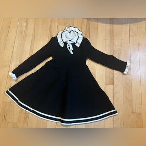 Kids Black and White Knit Dress with Ruffle Details